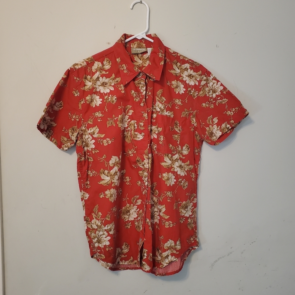 Liz Claiborne Floral Flower Button Down Shirt Sz Med